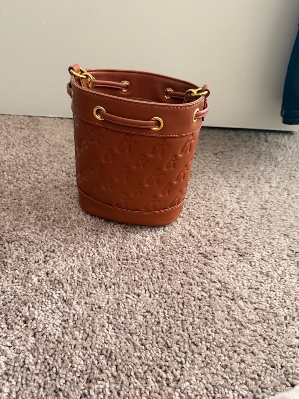 Embossed Bucket Bag in Cognac Brown